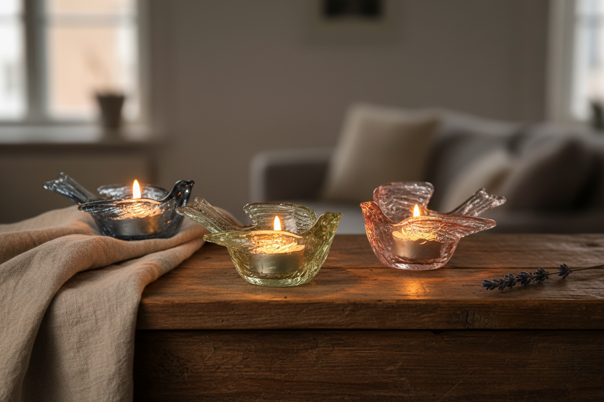 Songbird Tealight Holder Bundle in warm candlelit setting