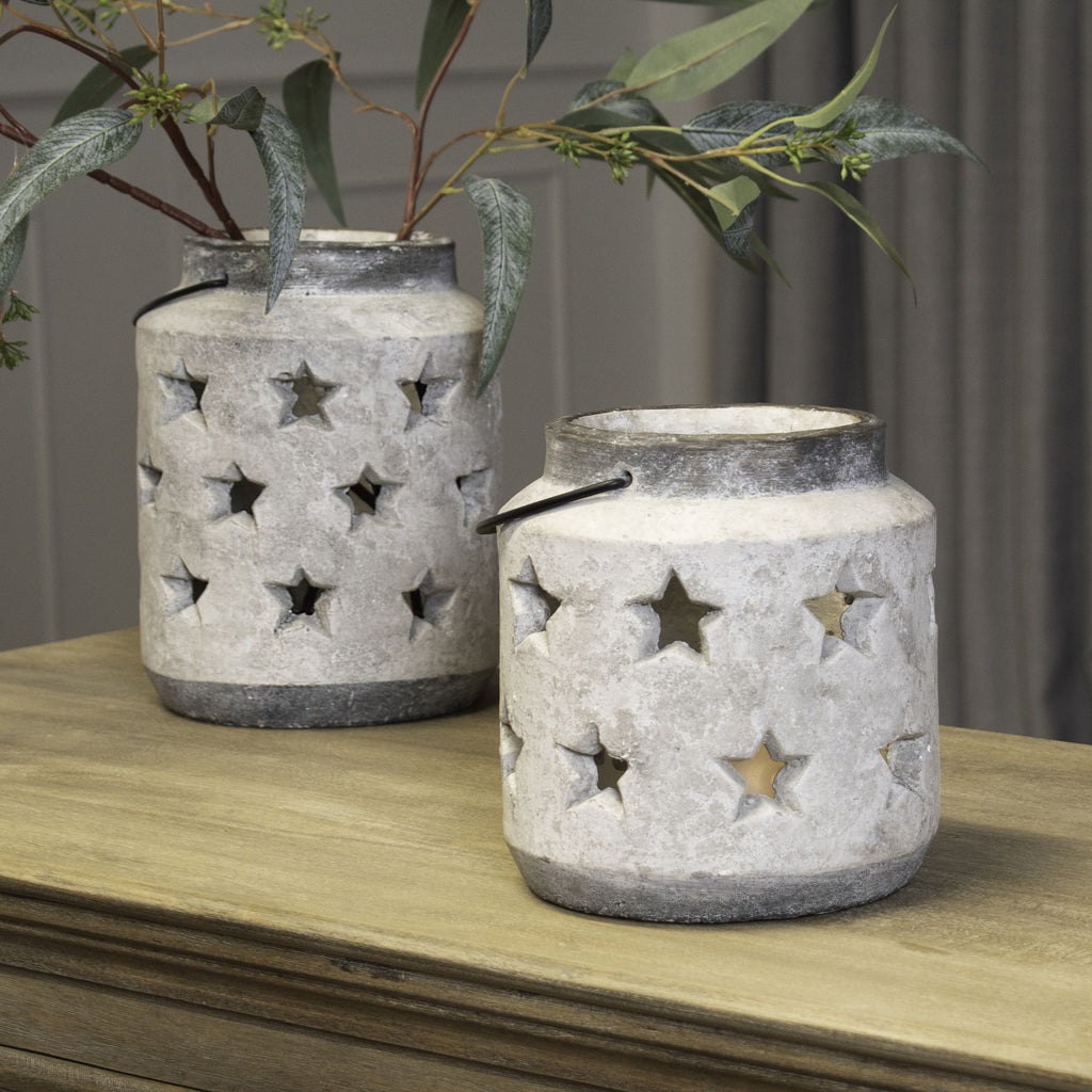 Ceramic, Stone Effect, Star Candle Lantern, 19cm