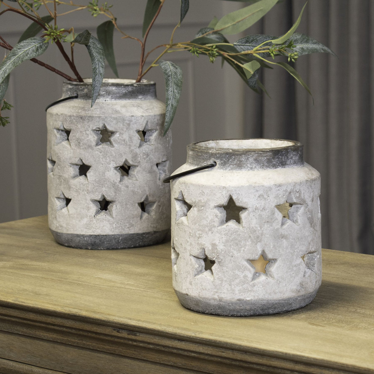 Ceramic, Stone Effect, Star Candle Lantern, 23cm