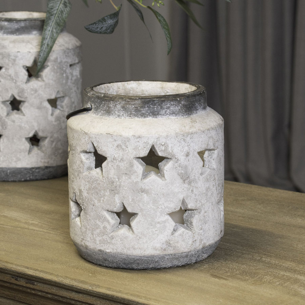 Ceramic, Stone Effect, Star Candle Lantern, 19cm