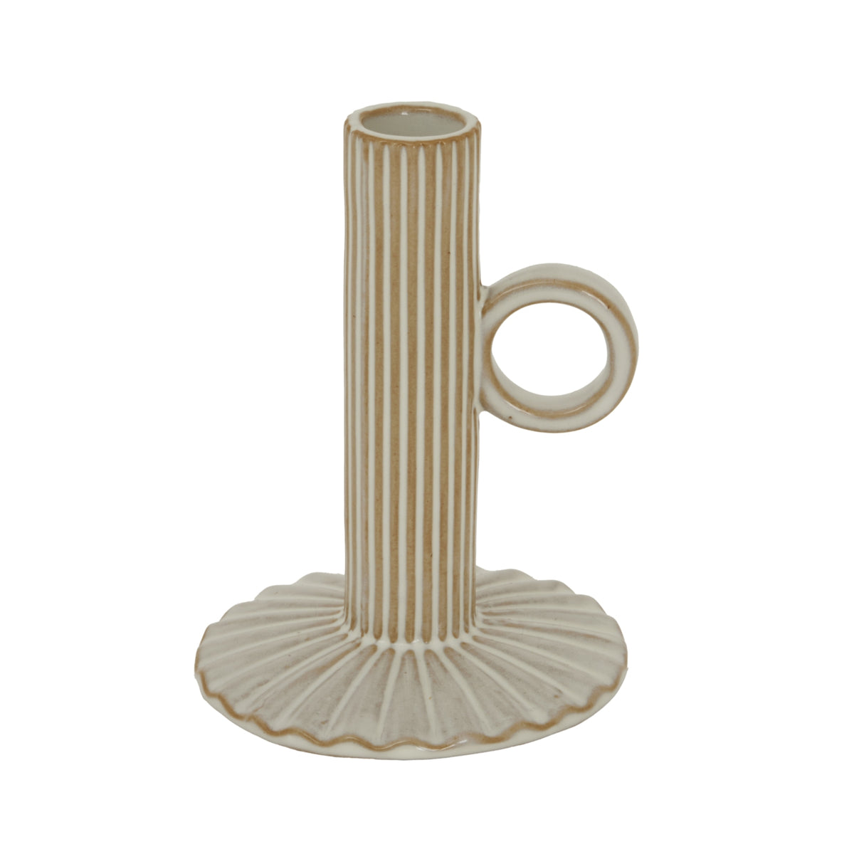 Neutral, Ceramic Taper Candle Holder with Handle