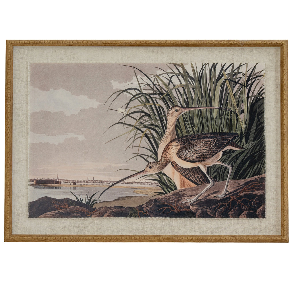 "Curlews On Linen" In Beaded Frame, Wall Art