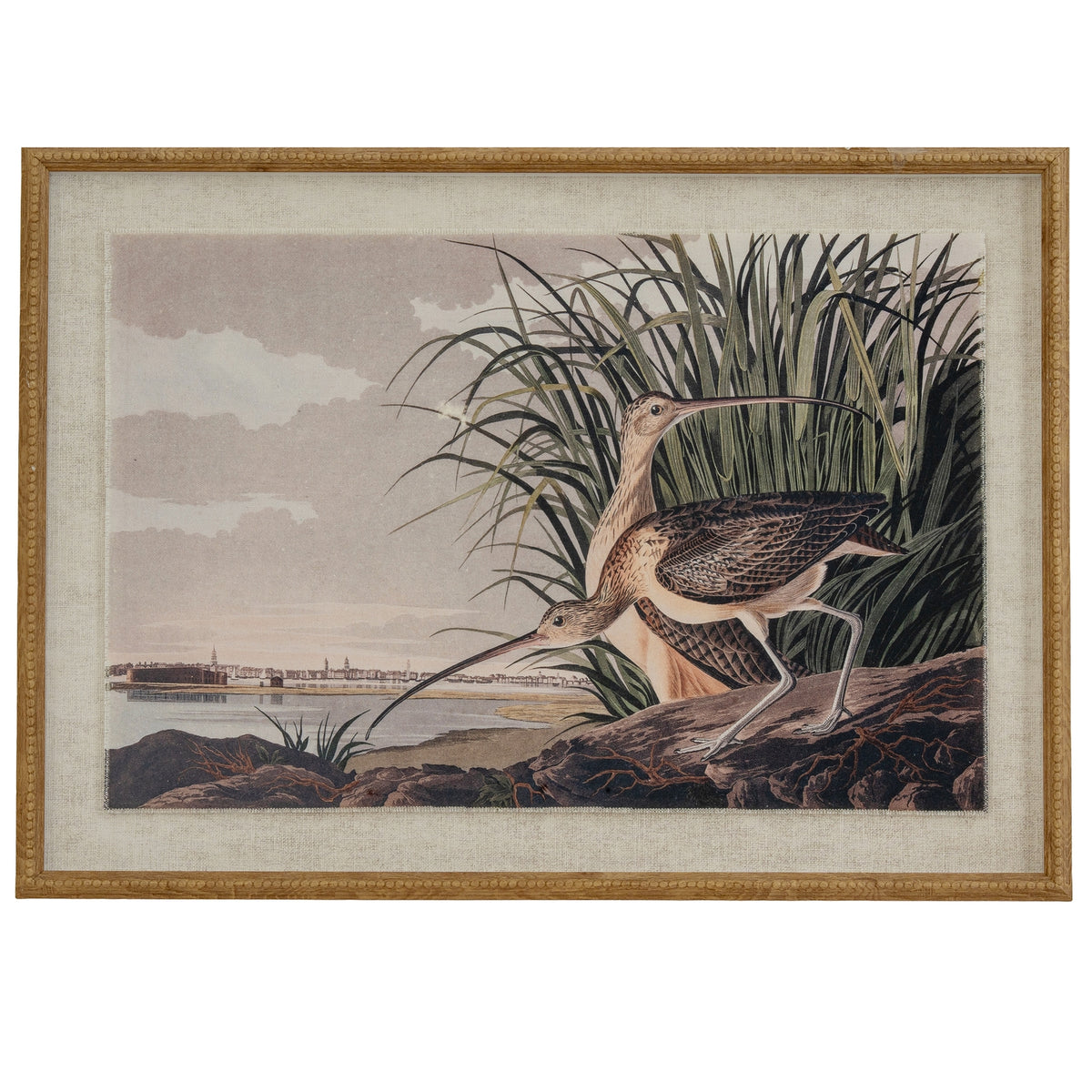 "Curlews On Linen" In Beaded Frame, Wall Art