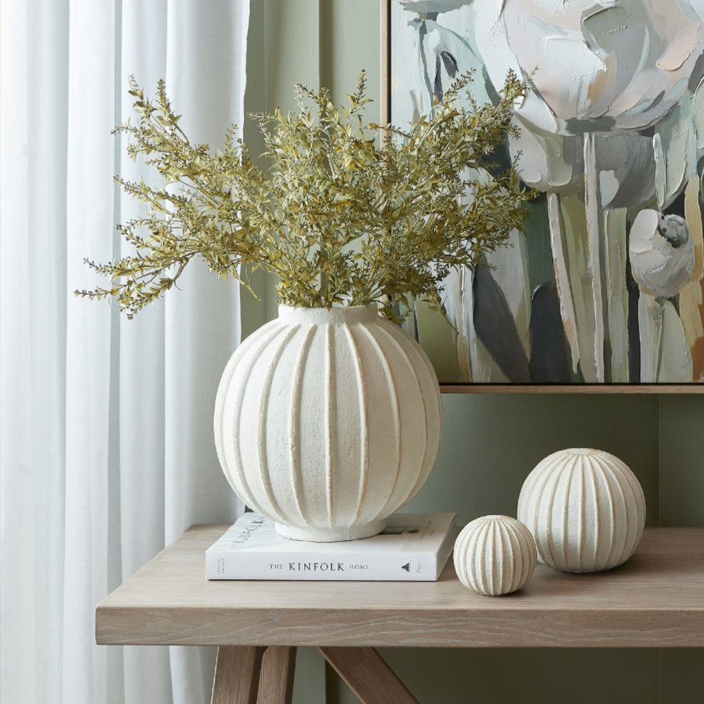 Medium White Ceramic, Grove Globe Vase, 25cm