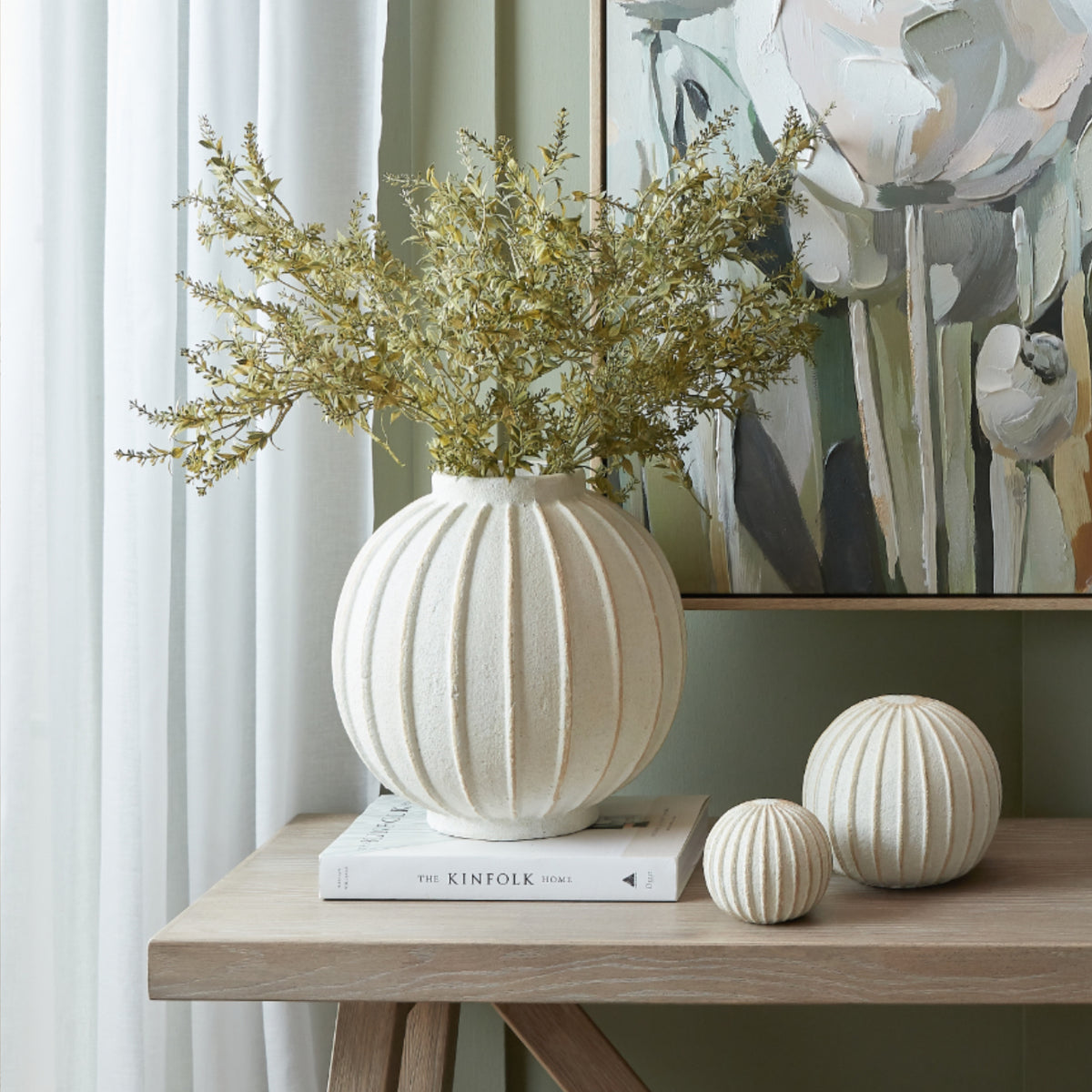 Medium White Ceramic, Grove Globe Vase, 25cm