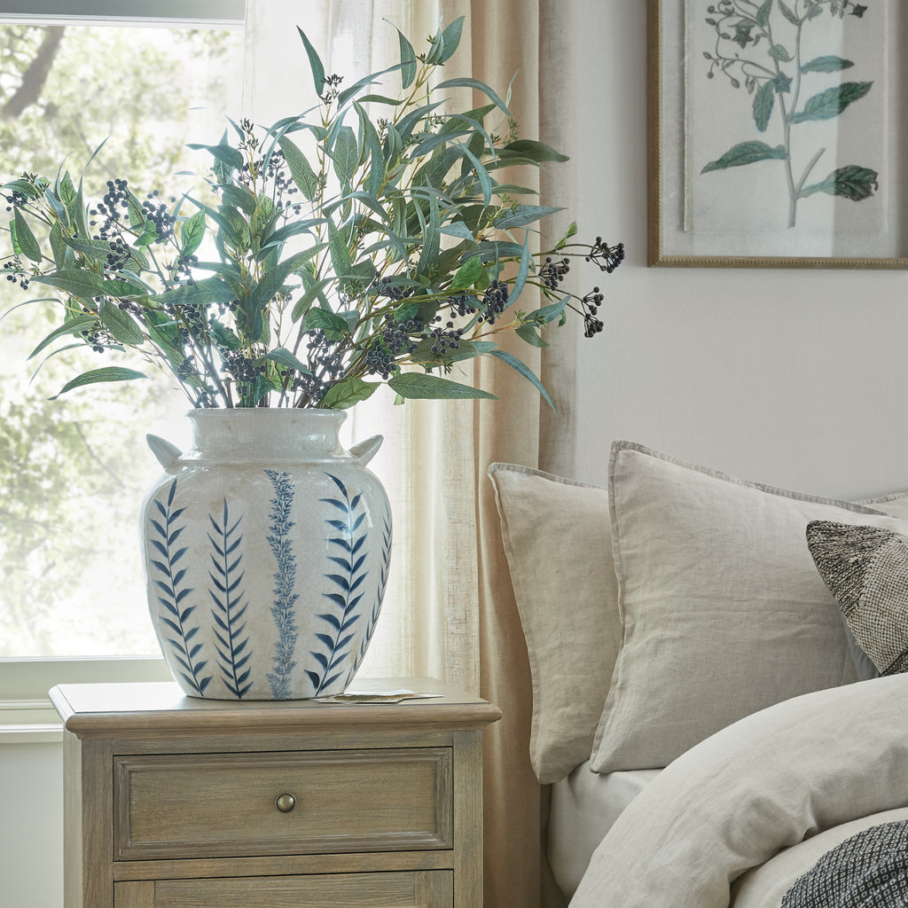 Ceramic Blue Flora Amphora Vase