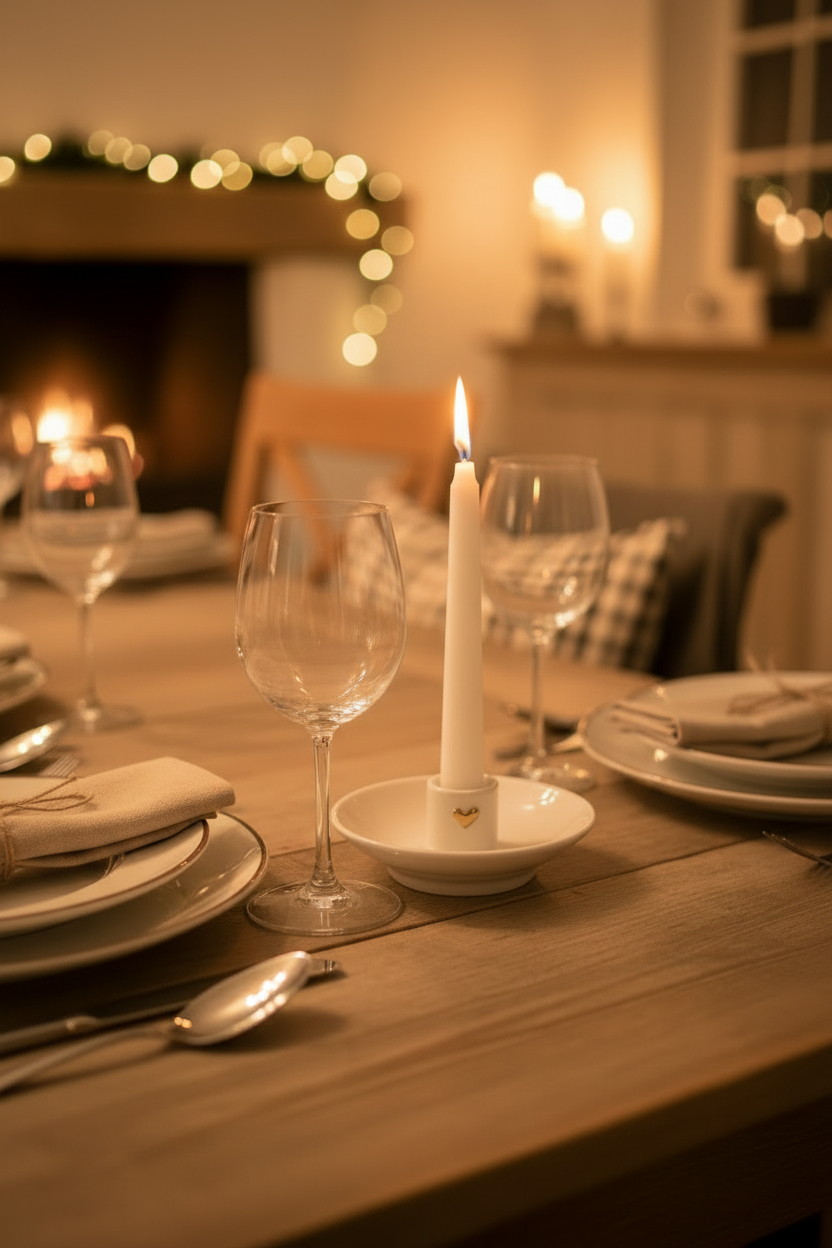 Candle holder as centrepiece on a set dining table