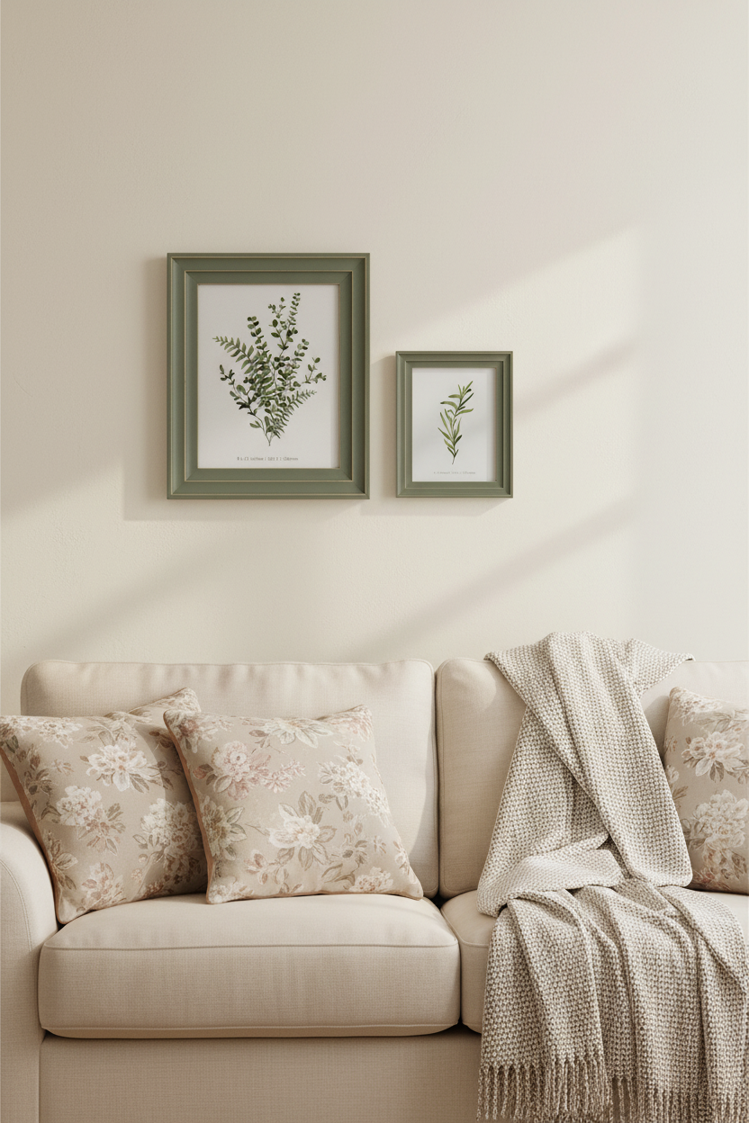Gallery wall with bottom two frames bottom-edge aligned
