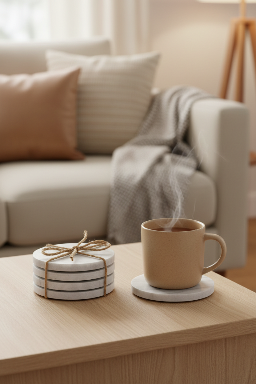 Marble Coasters on Side Table