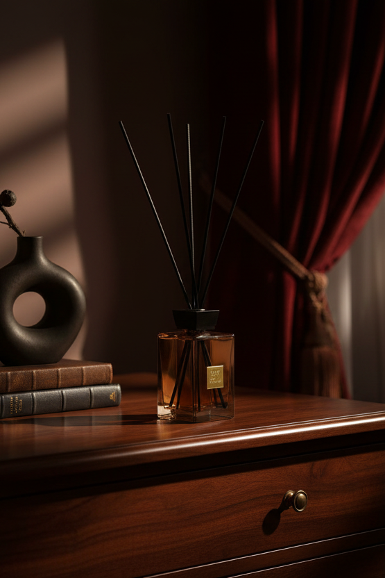 Oud Wood Diffuser 500ml in luxurious moody interior setting
