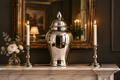 Polished silver ginger jar styled on a mantelpiece as a statement decor piece