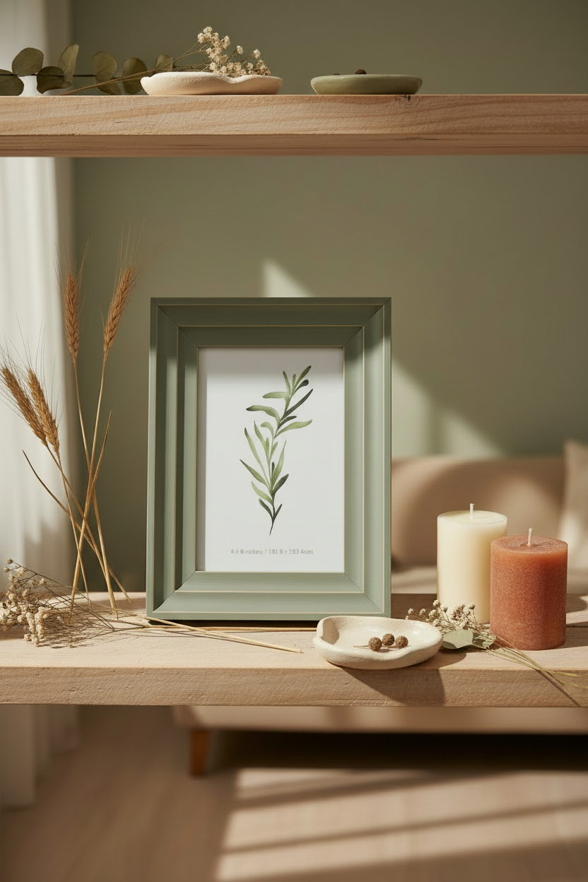 Sage Green Frame on Shelf, No Ceramics