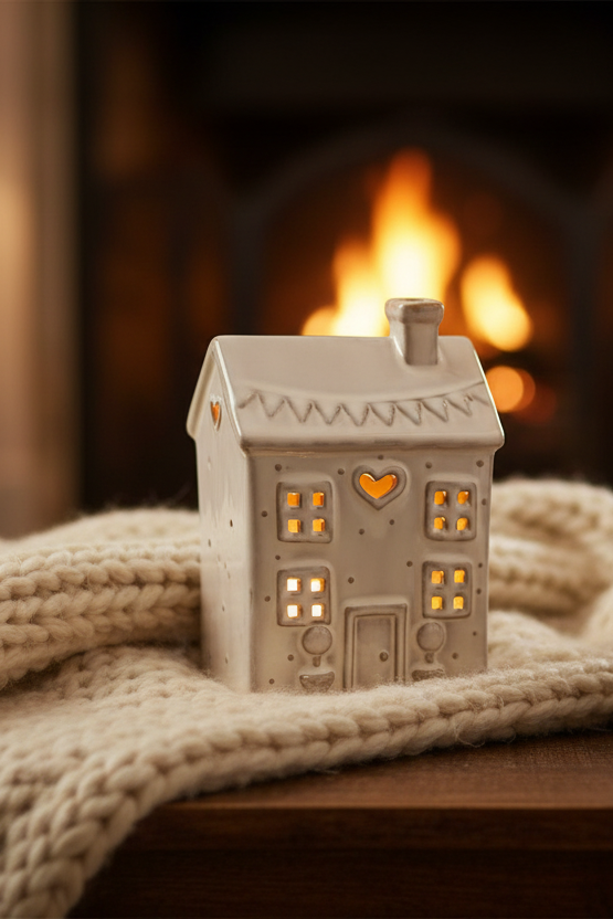 Whimsical Tealight House in ultimate cosy hygge setting