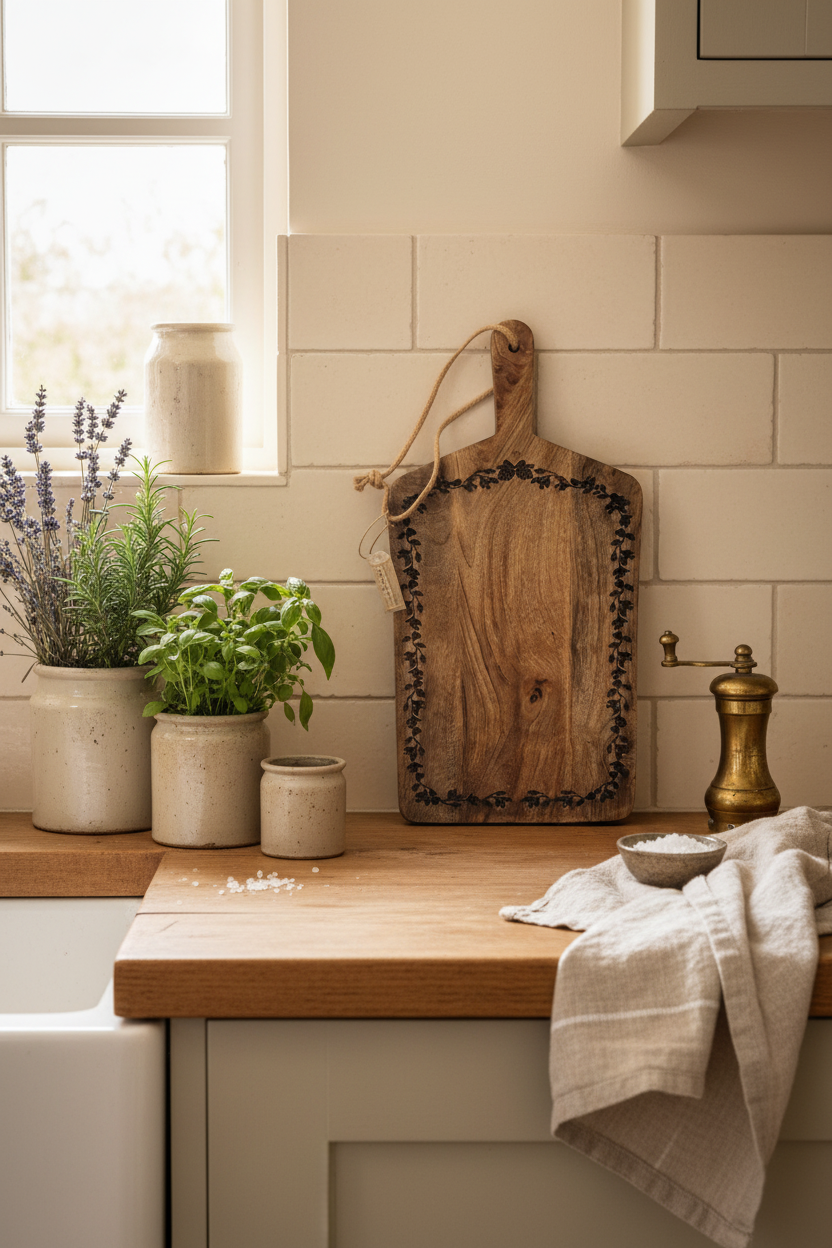 Wooden Ivy Board in a cottage kitchen setting